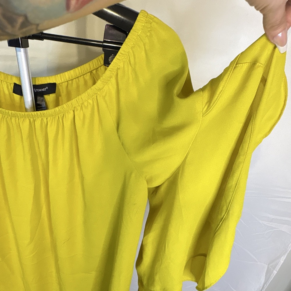 Ashley Stewart Yellow Off Shoulder Ruffle Flutter Sleeve Polyester Blouse 14W - Picture 2 of 4